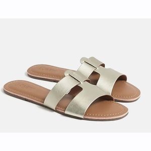 J. Crew Beachside Metallic Gold Slide Sandal Flat Slip-On Summer Shoes Women's 7